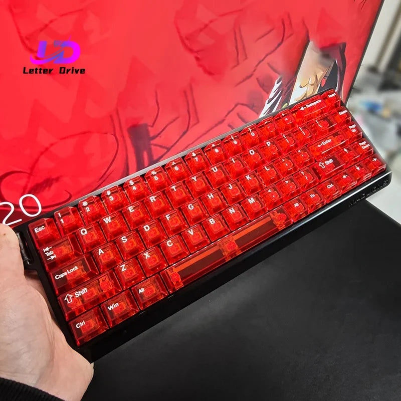 132 Tasten, rote, volltransparente PC-Tastenkappen, Double-Shot-Kristall-Tastenkappen, Cherry-Profil für Cherry MX-Schalter, mechanische Tastatur