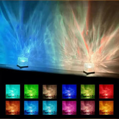 Neueste 16 Farben Dynamische Wasserwellen/Aurora Nachtlicht Projektionslampe Flamme Kristalllampe USB Power Tisch Nachtlicht Dekor