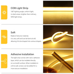 1-30M Flexibler Silikon-COB-LED-Streifen 220V, Wasserdicht, 3 Farbtemperaturen Neonlicht mit Schalter für Heim-Ambiente-Dekoration